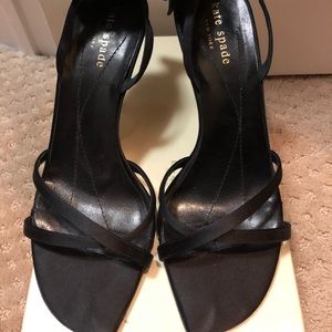 Kate spade black satin snow slingback heels